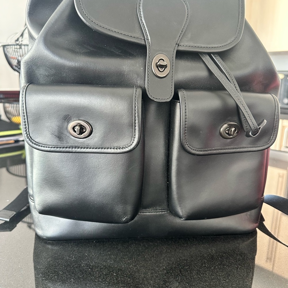 Black Leather Men's Backpack